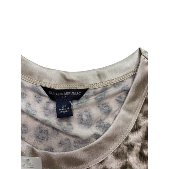 Banana Republic Shirt Top Women's XS Brown Beige Leopard Scoop‎ Short-Sleeve NEW - Picture 10 of 12